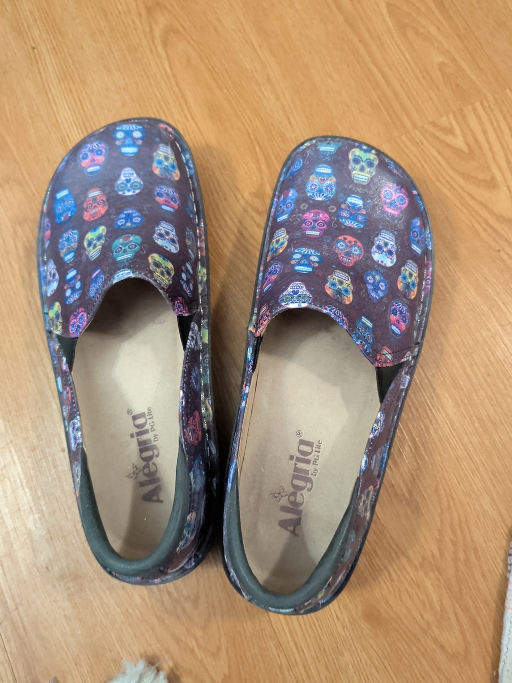 Alegria Purple Slip-On Clogs with Multicolor Sugar Skull Print
